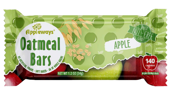 Appleways Whole Grain Soft Oatmeal Apple Bars Individually Wrapped 1 Count Packs - 216 Per Case.