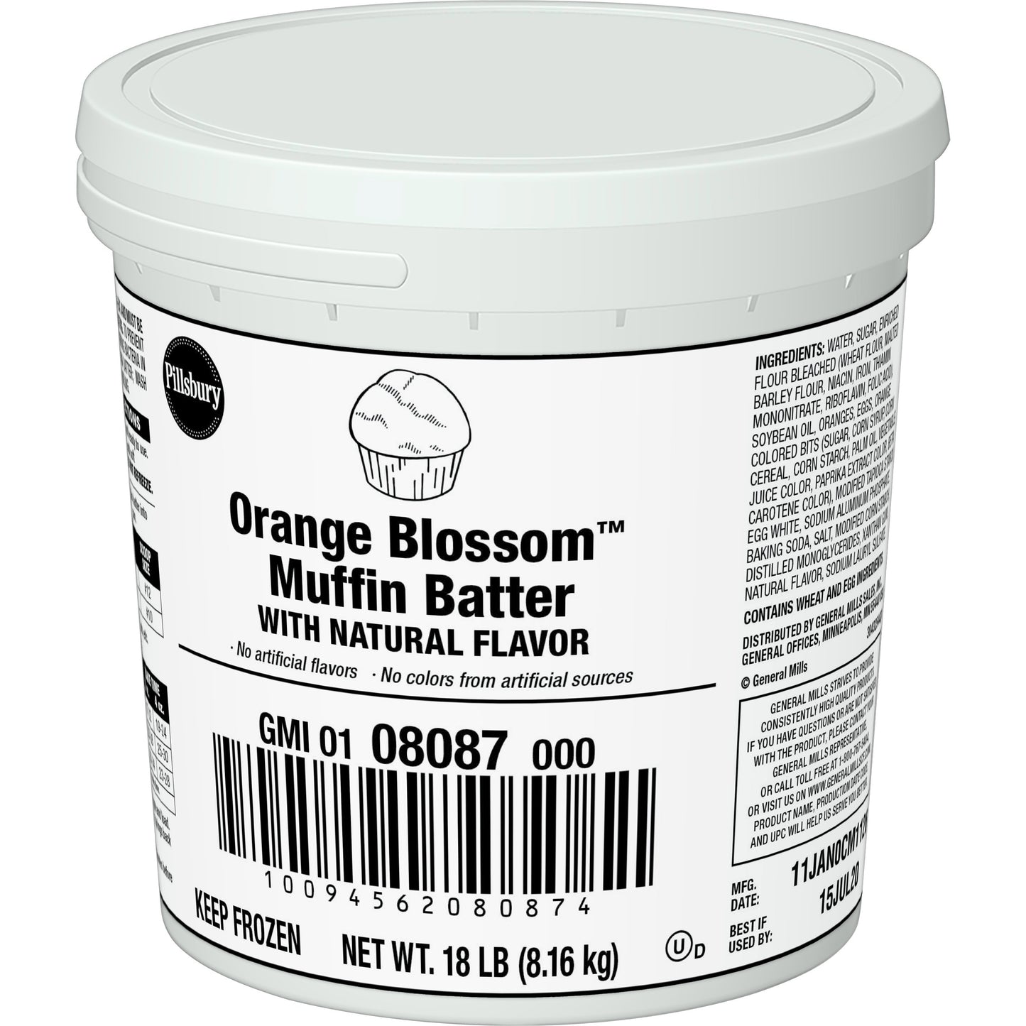 Pillsbury™ Frozen Muffin Batter Pail Orange Blossom 18 Pound Each - 1 Per Case.