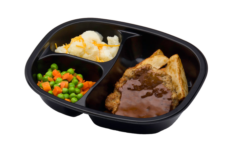 Salisbury Steak And Mashed Potatoes Topped With Mushroom Gravy Peas & Carrots Cauliflowe 13 Ounce Size - 20 Per Case.