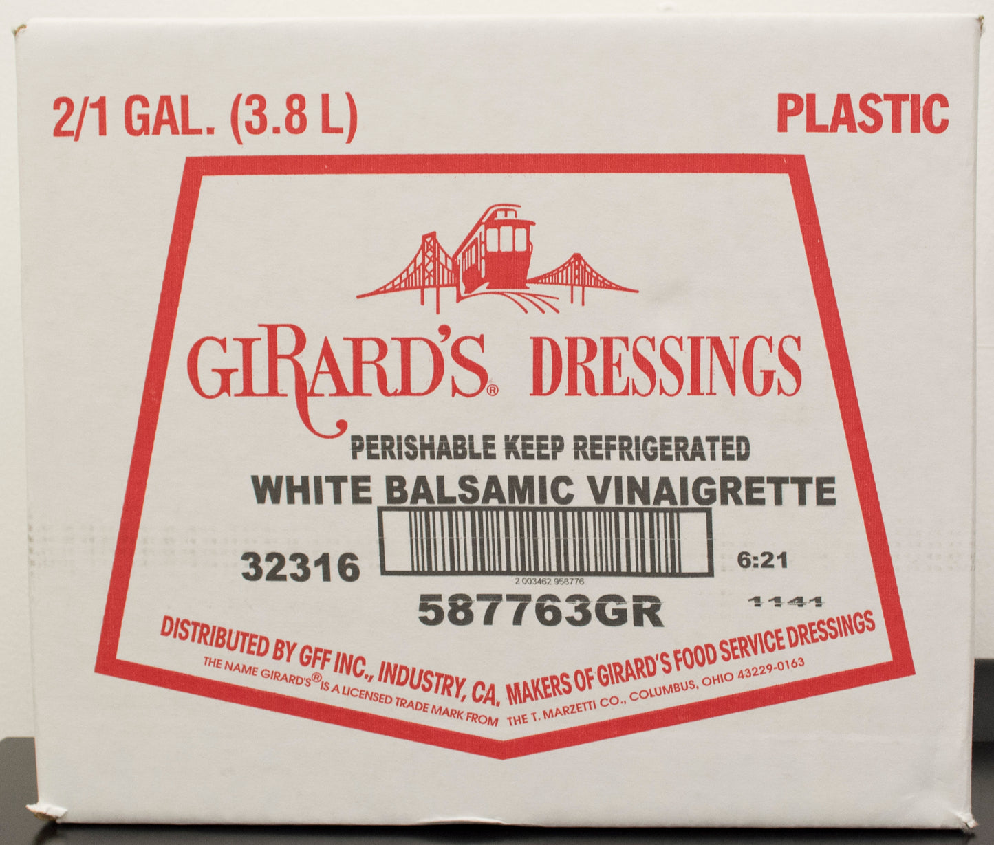 Girard's White Balsamic Vinaigrette Dressing, 1 Gallon - 2 Per Case.