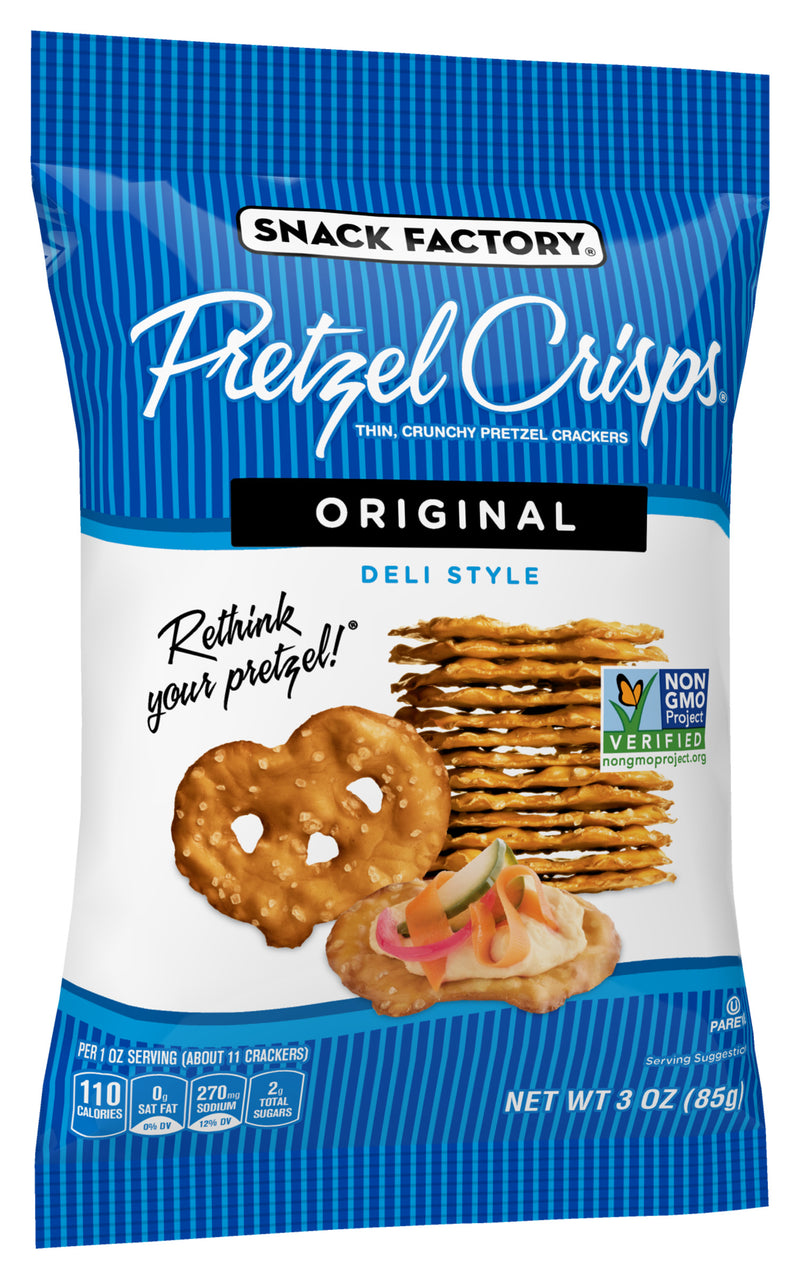 Pretzel Crisps Original 3 Ounce Size - 8 Per Case.