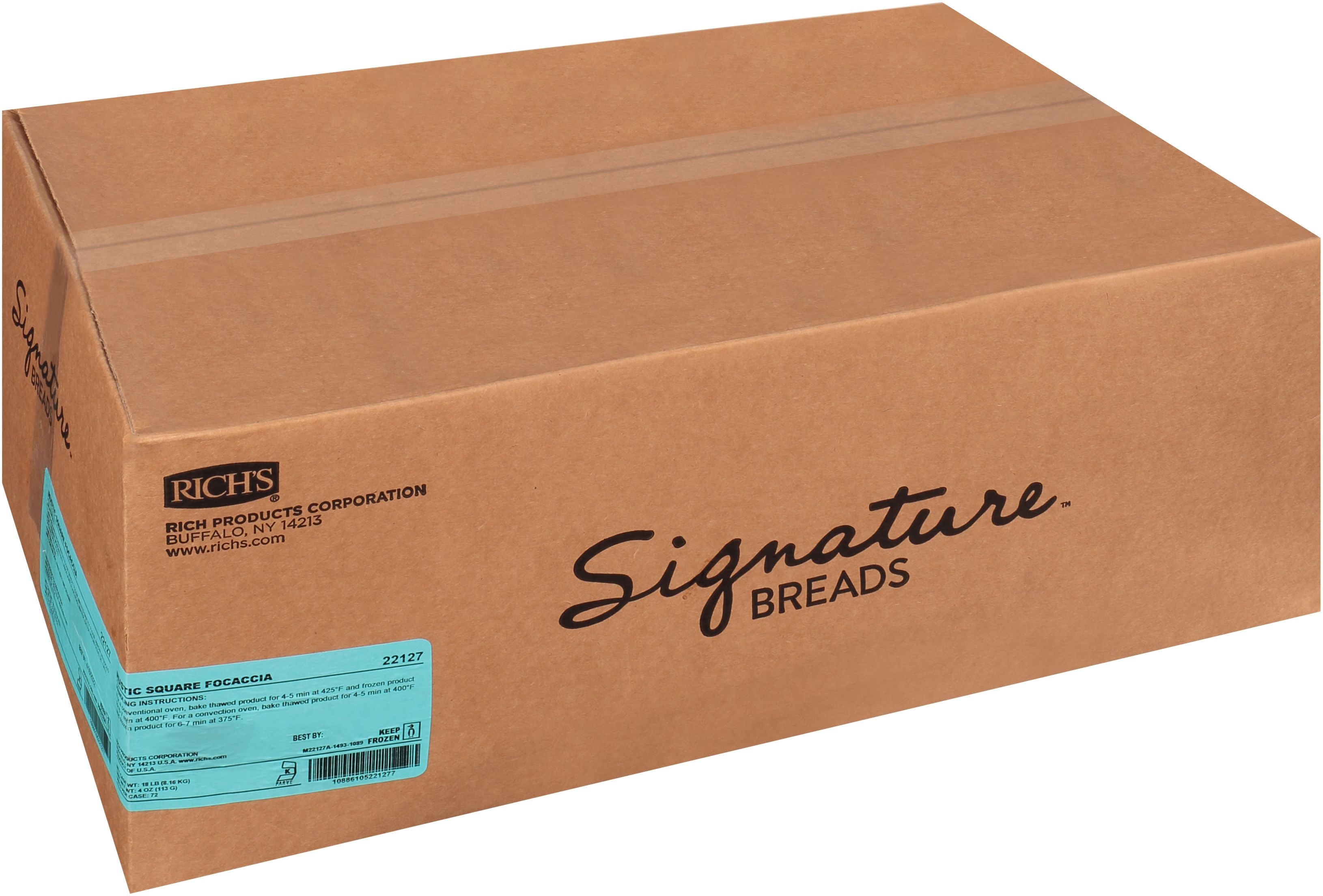 Rich's Fully Baked Unsliced 5" Italianfocaccia Rustic Square Roll 4 Ounce Size - 72 Per Case.