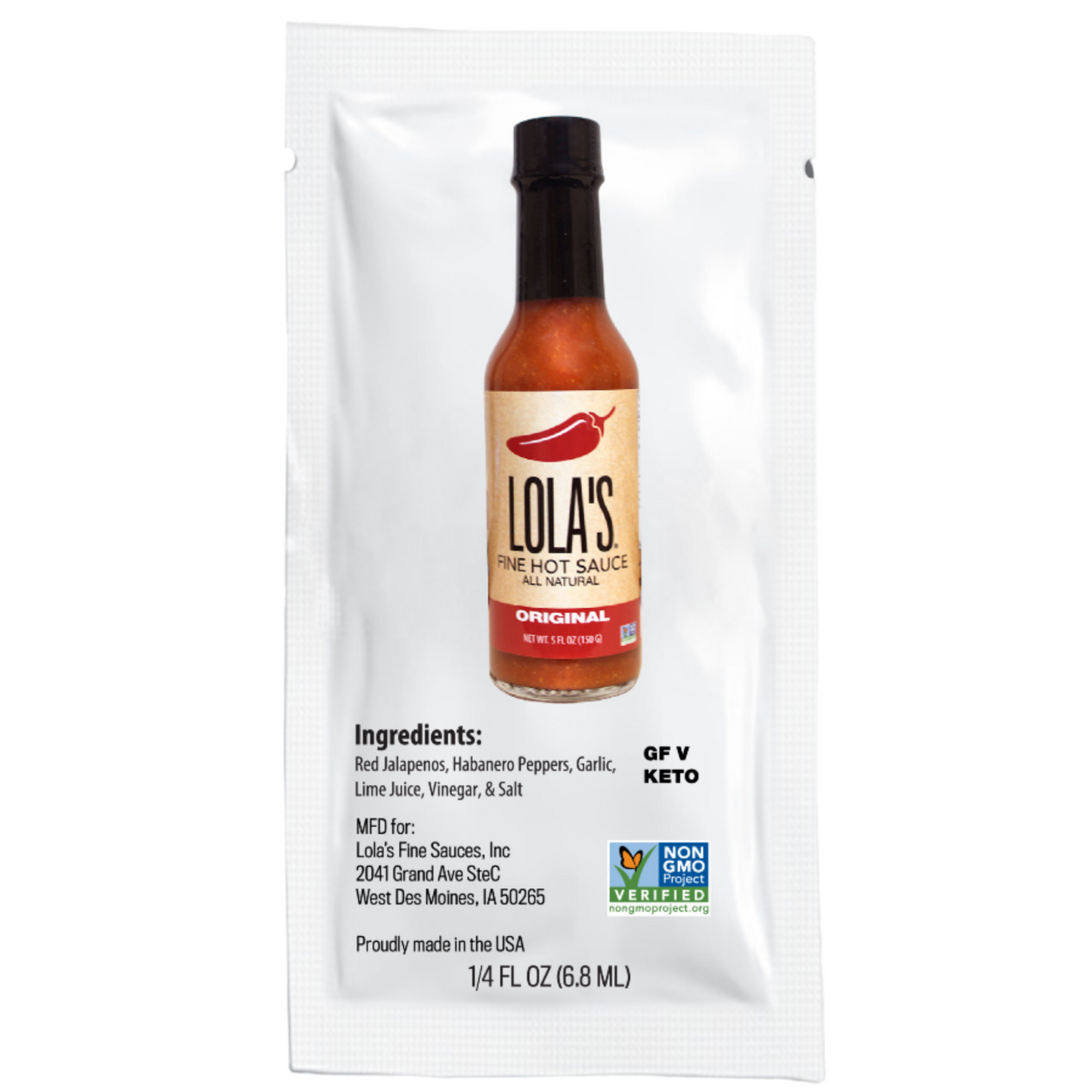 Lola's Fine Hot Sauce Hot Sauce Original Packets 200 Each - 3.13 Pound Per Case.