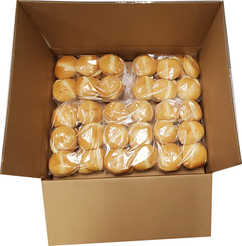 4" White Sandwich Bun Cut Packs 2 Ounce Size - 120 Per Case.