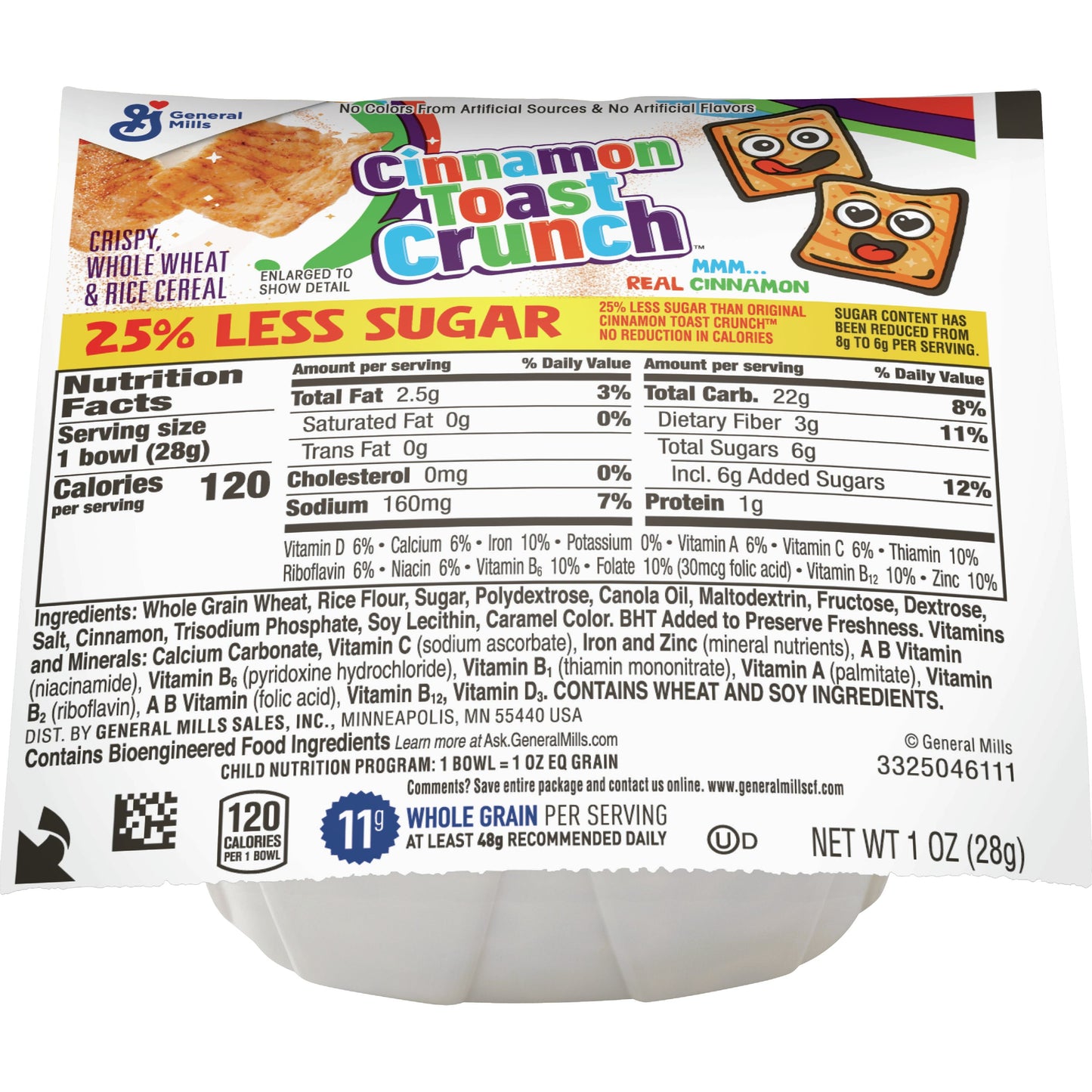 Cinnamon Toast Crunch™ Cereal Less Sugar Single Serve Bowlpak 1 Ounce Size - 96 Per Case.