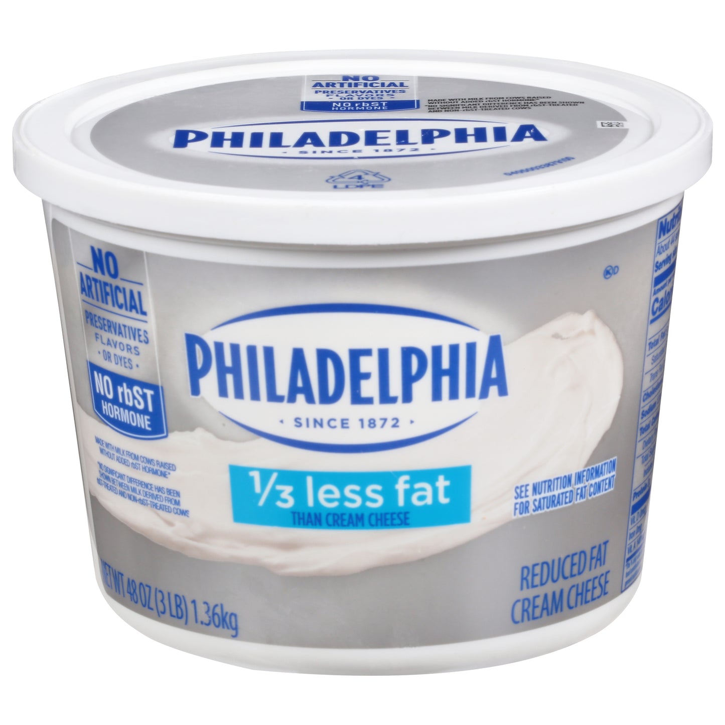 PHILADELPHIA Reduced Fat Cream Cheese Spread 3 lb. Tub 6 Per Case