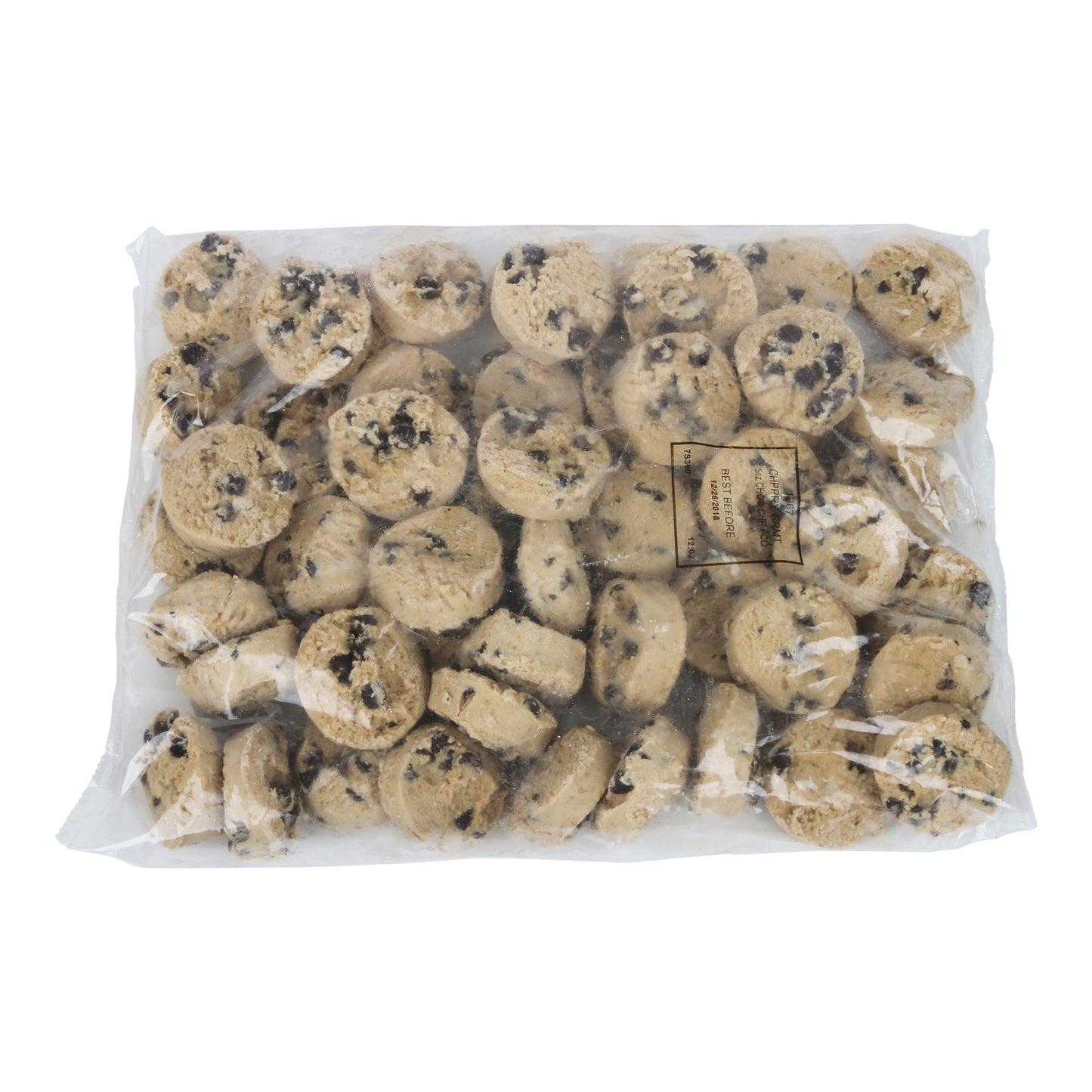 Frozen Cookie Dough Chocolate Chip Bags Containing Dough Pucks 5 Pound Each - 4 Per Case.