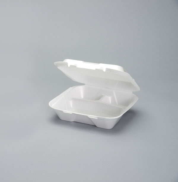 Large Compartment Snap It Foam Hinged Dinner Container White 100 Each - 200 Per Case.