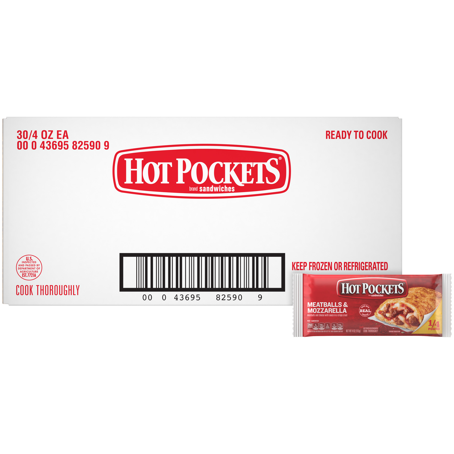 Hot Pockets Meatball And Mozzarella Sandwiches 4 Ounce Size - 30 Per Case.