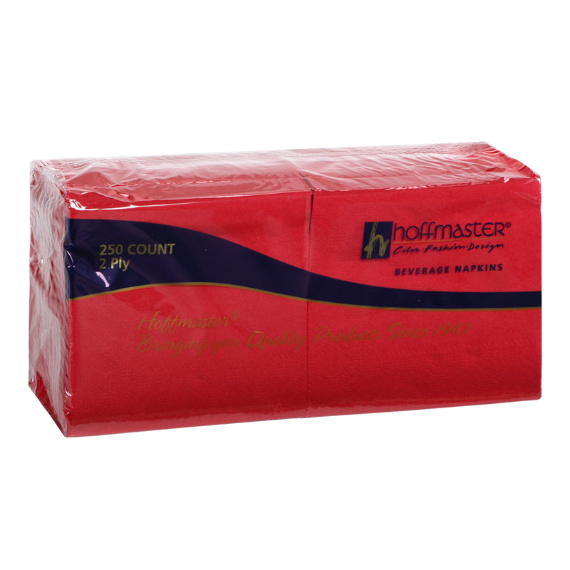 Napkin Beverage Red Ply Fold 250 Each - 4 Per Case.