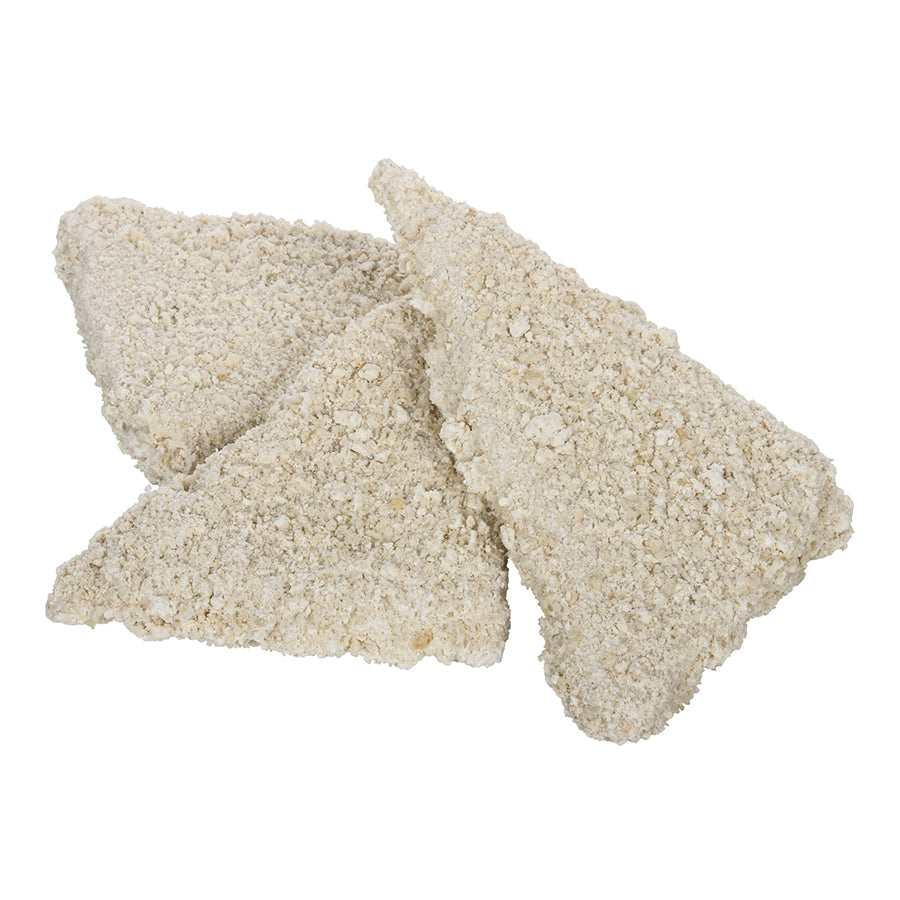 Crunchy Raw Breaded Formed Flounder Portions 10 Pound Each - 1 Per Case.