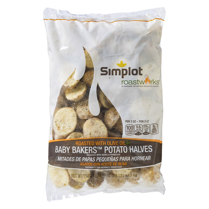 Simplot Roastworks Baby Bakers Halves With Herbs & Parmesan 2.5 Pound Each - 6 Per Case.