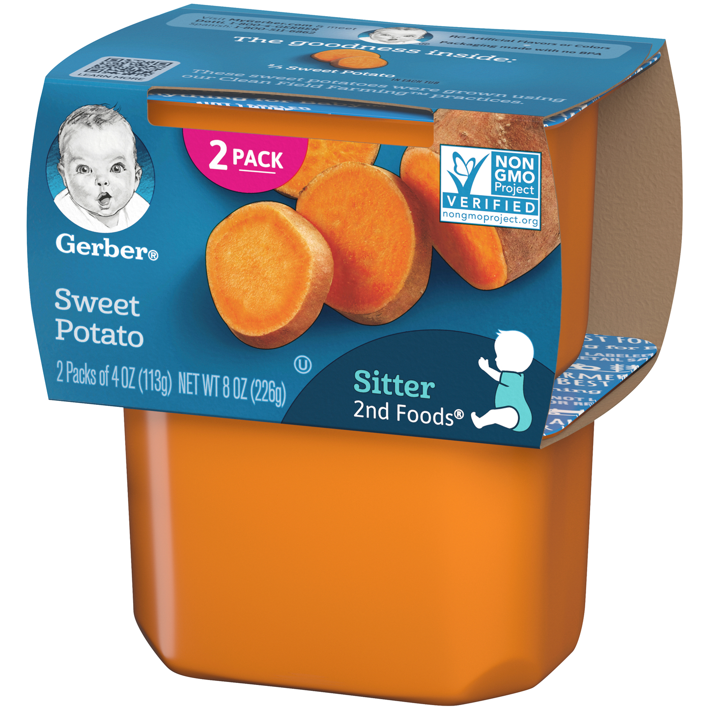 (2 pack of 4 Oz) Gerber 2nd Foods Sweet Potato Baby Food 8 Ounce Size - 8 Per Case.