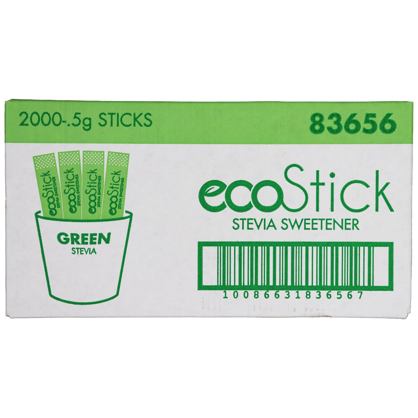 Ecostick Sugar Substitute Stevia Green Sticks 0.5 Grams Each - 2000 Per Case.