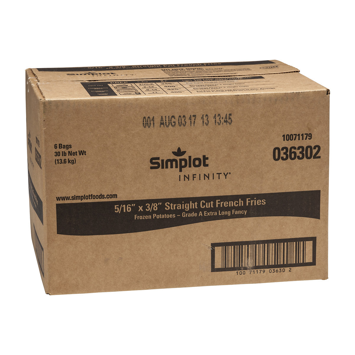 Simplot Infinity 6"x8" Straight Cut Fries 5 Pound Each - 6 Per Case.