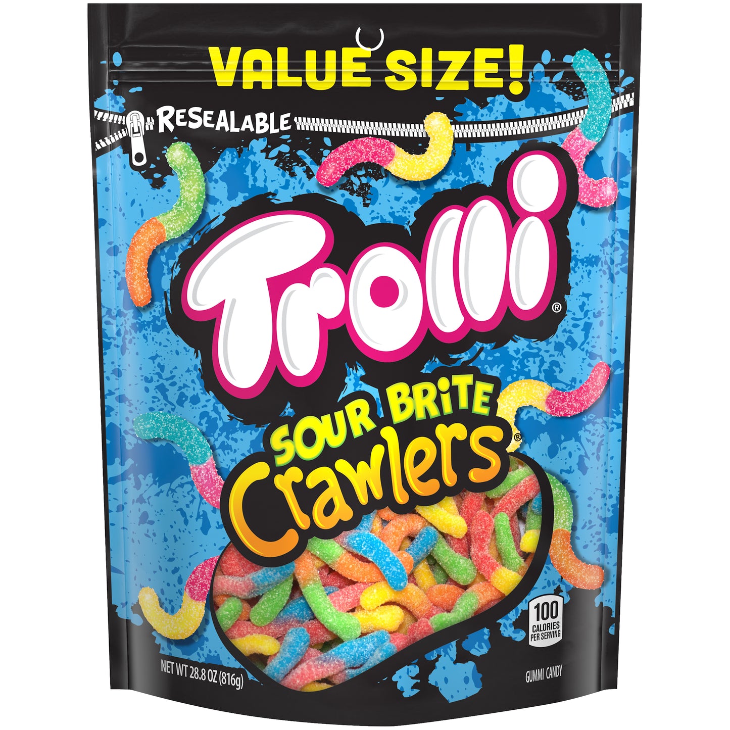 Trolli Sour Brite Crawlers Gummi Worms Sub 28.8 Ounce Size - 6 Per Case.