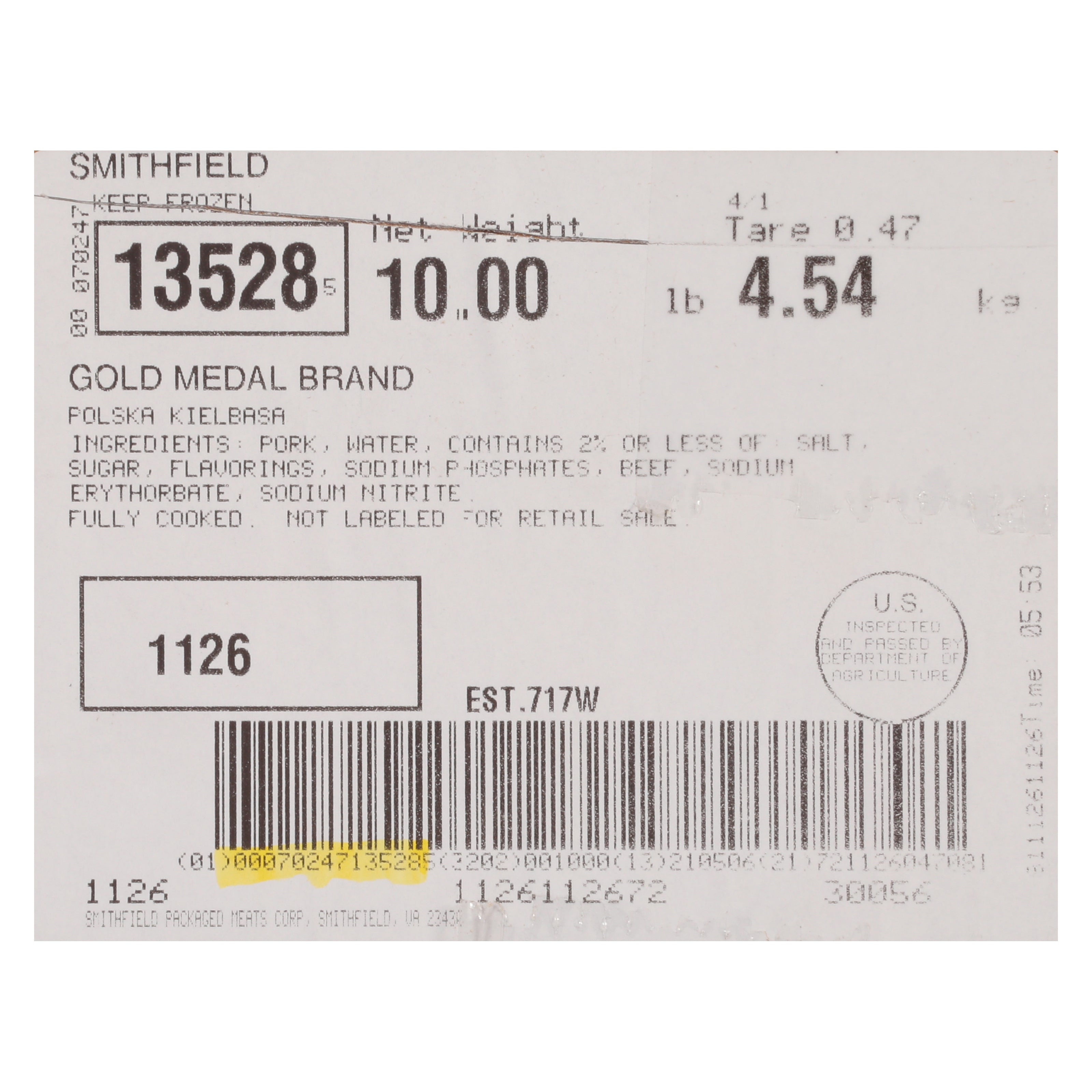 Kielbasa Polska Gold Medal 6" 10.47 Pound Each - 1 Per Case.