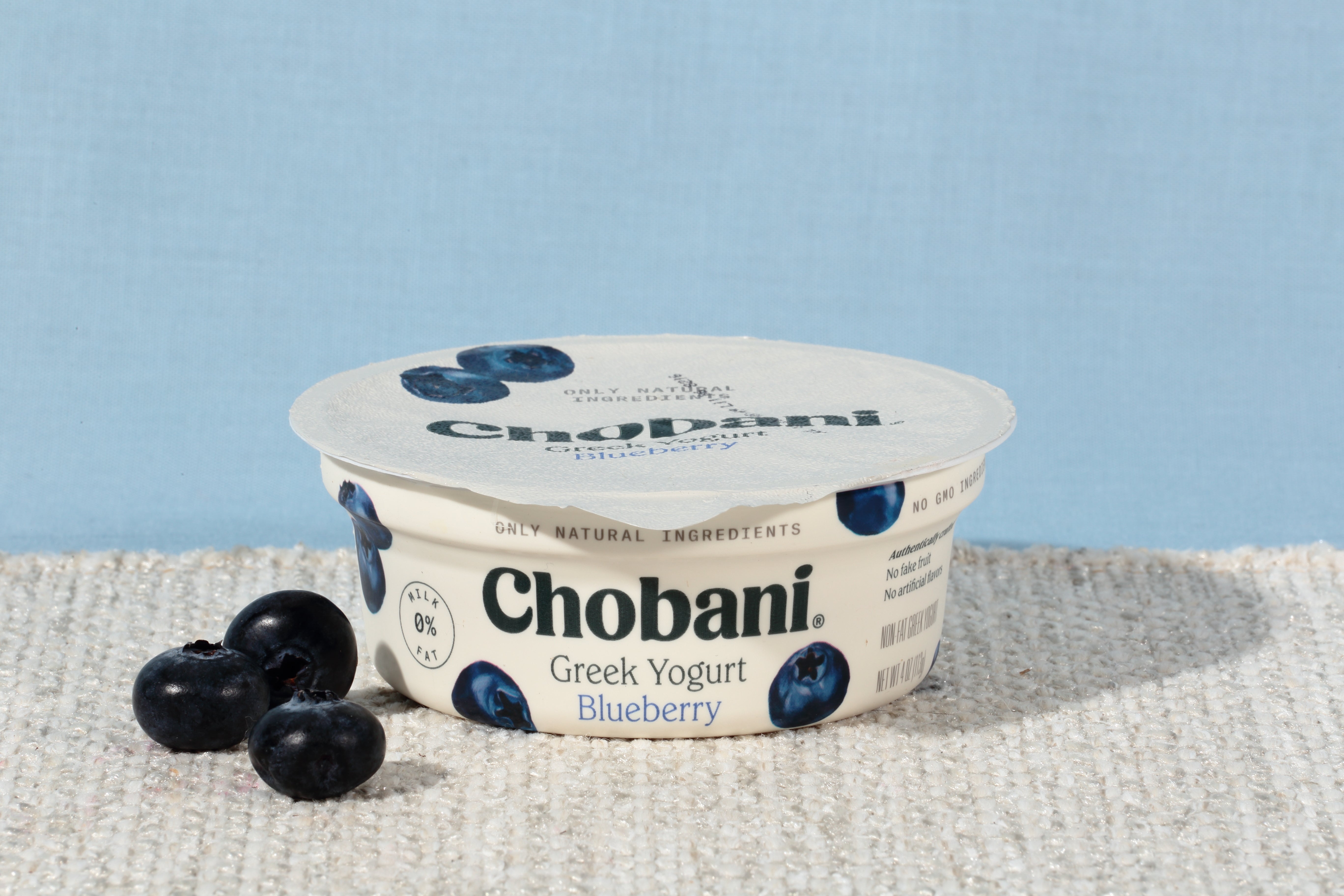 Chobani® Non Fat Greek Yogurt Blueberry 4 Ounce Size - 12 Per Case.