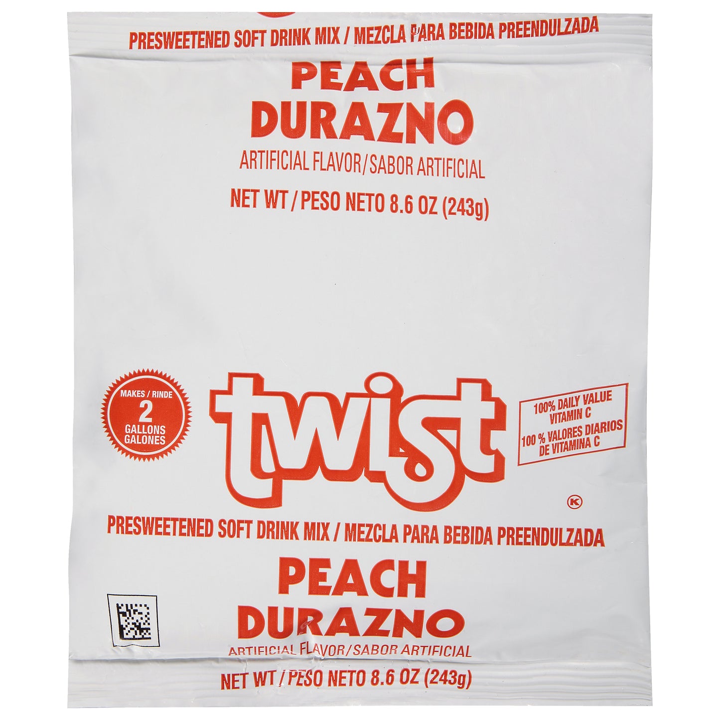 TWIST Peach Powdered Beverage Mix 8.6 Ounce Pouch 12