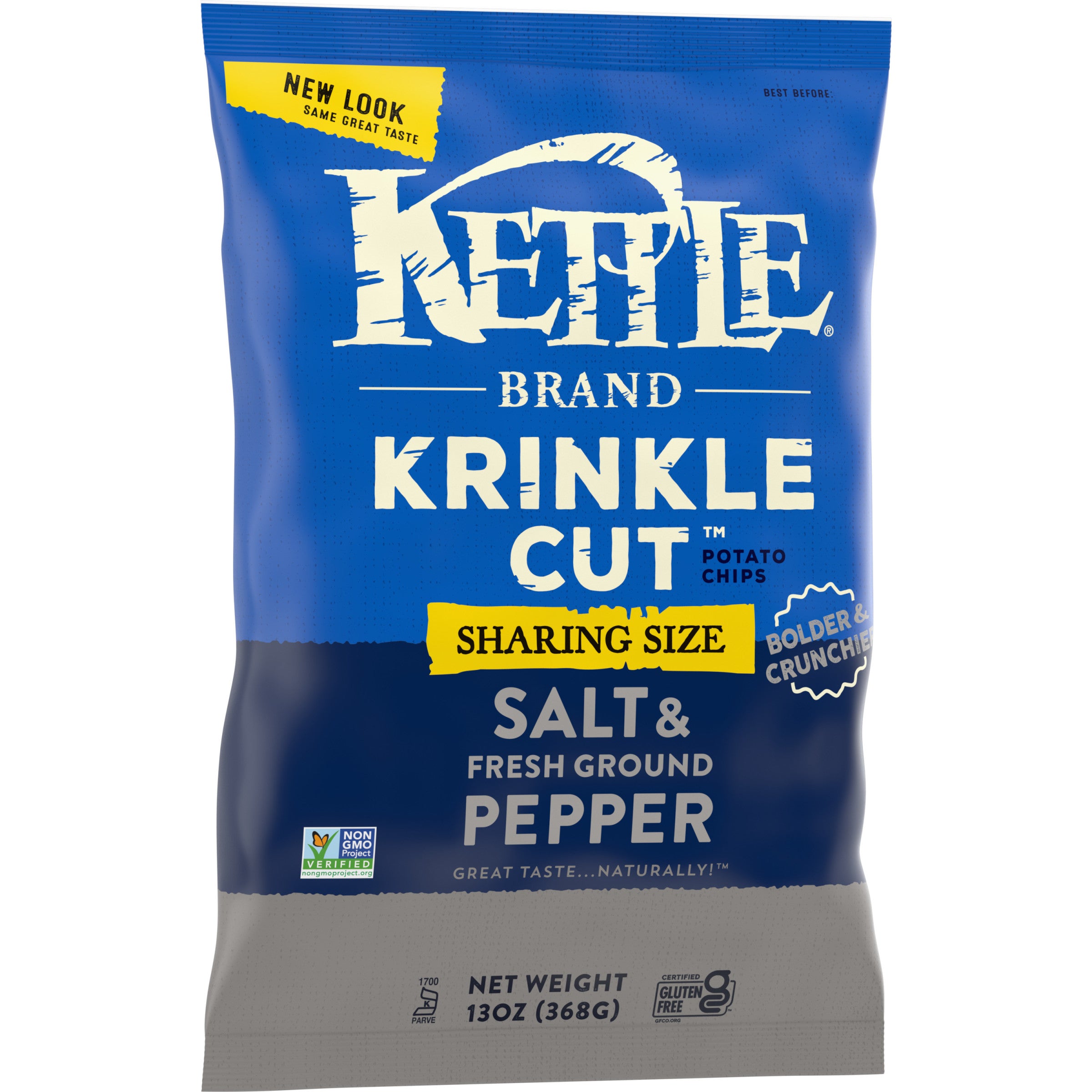 Kettle Brand Potato Chips Krinkle Cut Salt& Ground Pepper Kettle Chips Sharing Size 13 Ounce Size - 9 Per Case.