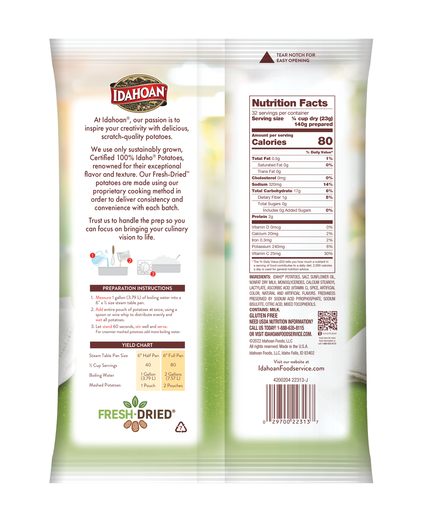 Idahoan® Smartmash® Classic Mashed Potatoes With Vit Hs 26 Ounce Size - 12 Per Case.