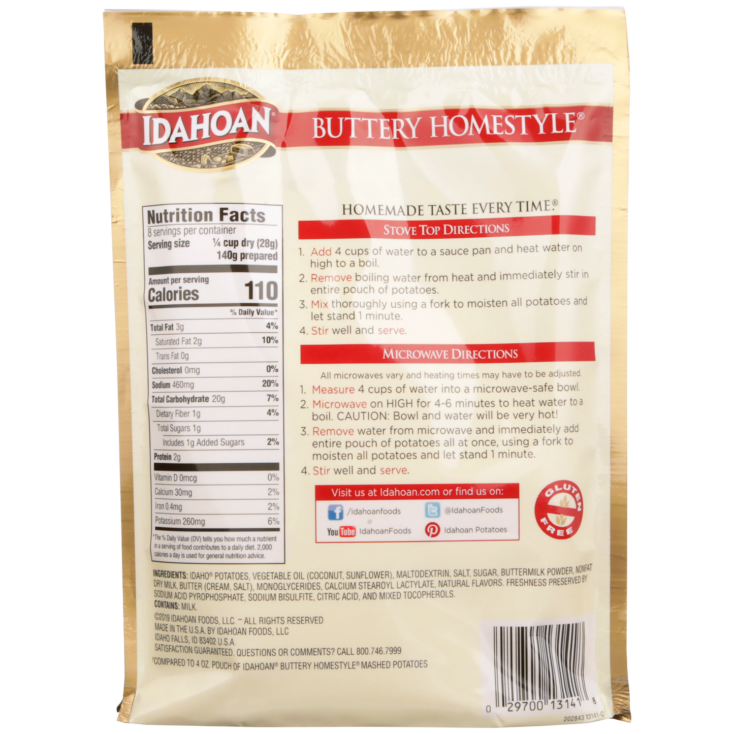 Idahoan Buttery Homestyle Mashed Potatoes Ozfamily Size Pouch 8 Ounce Size - 8 Per Case.