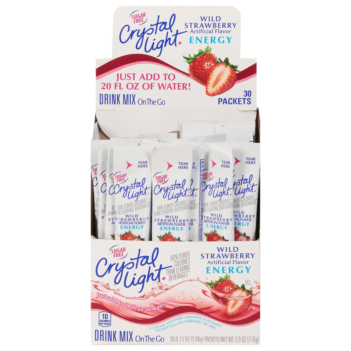 CRYSTAL LIGHT Sugar Free Energy Wild Strawberry On-the-Go Powdered Mix 30-0.13 Packets per Box 4 Boxes)