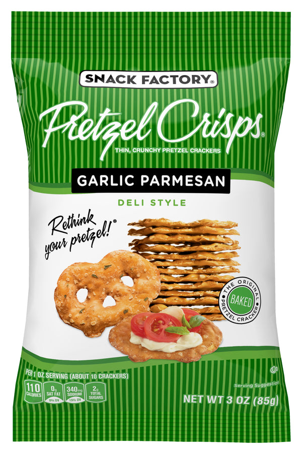 Pretzel Crisps Garlic Parmesan 3 Ounce Size - 8 Per Case.