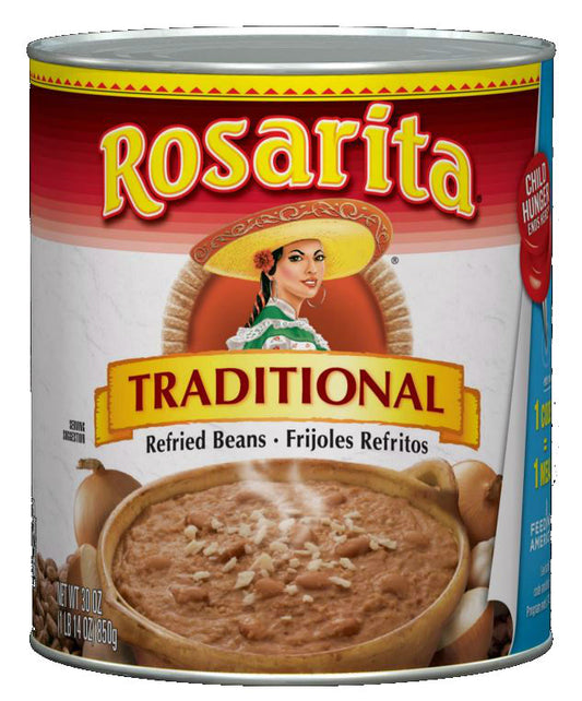 Rosarita Traditional Refried Beans 30 Ounce Size - 12 Per Case.