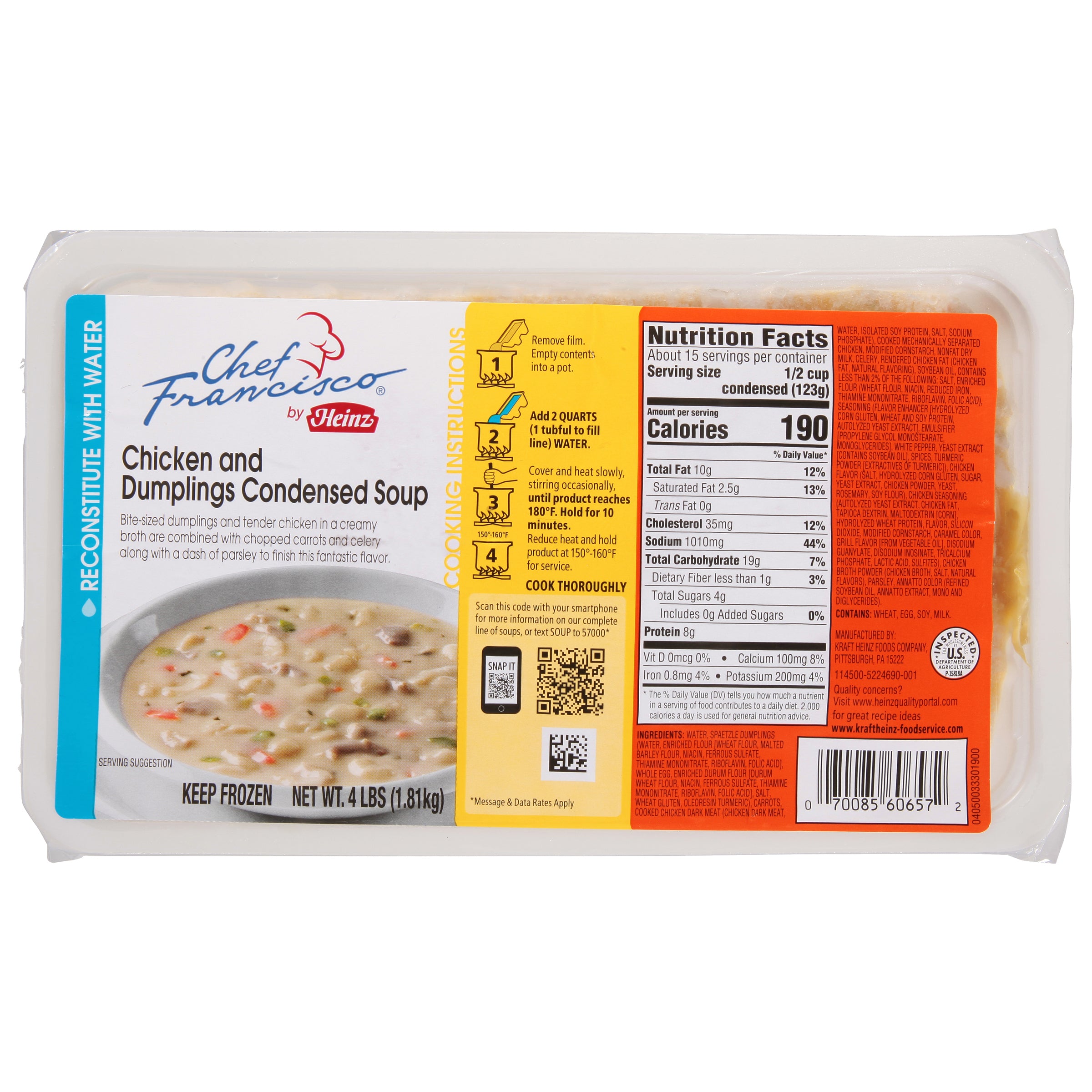 HEINZ CHEF FRANCISCO Chicken and Dumplings Soup 4 lb. Tub 4 Per Case