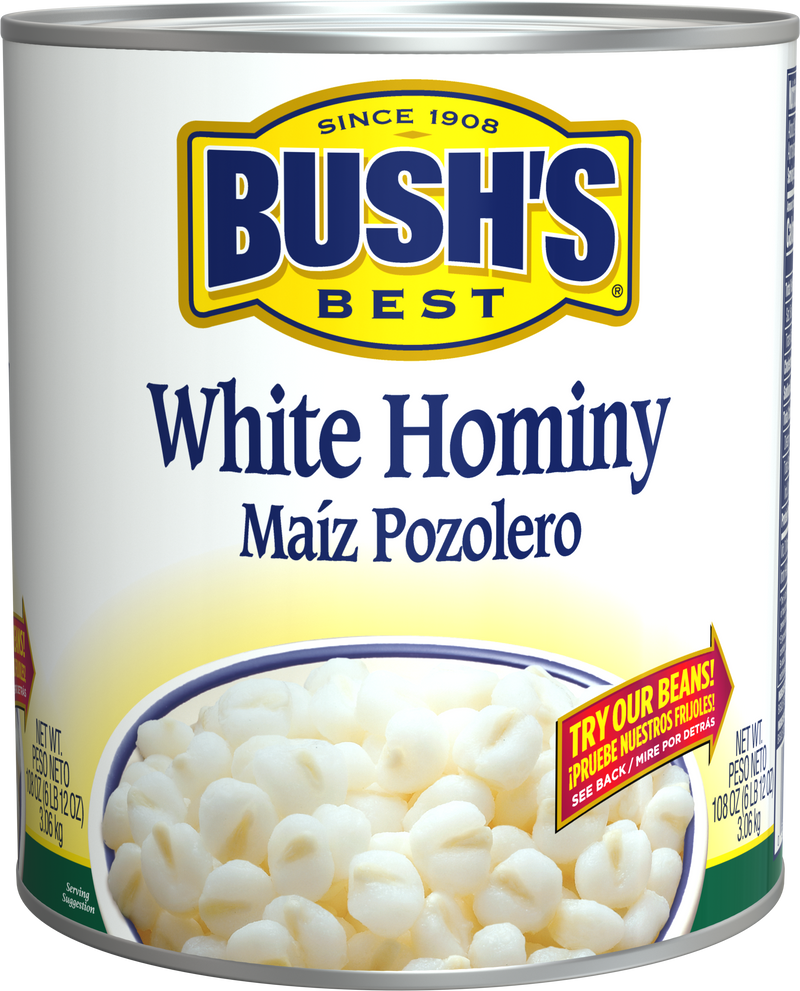 Bush's White Hominy 108 Ounce Size - 6 Per Case.