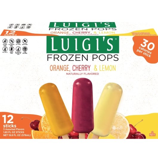 Luigi 4 Orange, 4 Cherry And 4 Lemon Frozen Pops, 12 Count Packs - 9 Per Case.