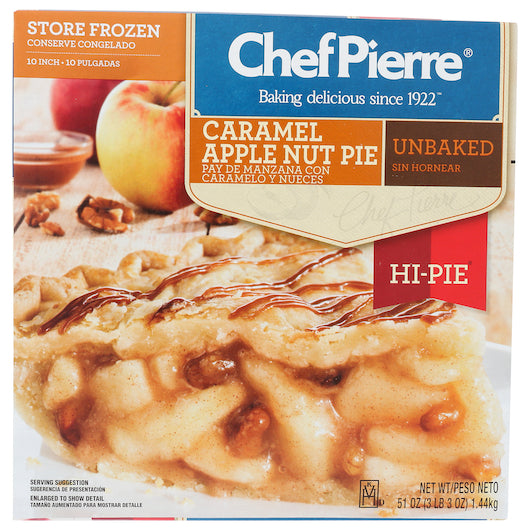 Chef Pierre Caramel Apple Nut Hi-Pie Unbaked 10" Pie 3.186 Pound Each - 6 Per Case.