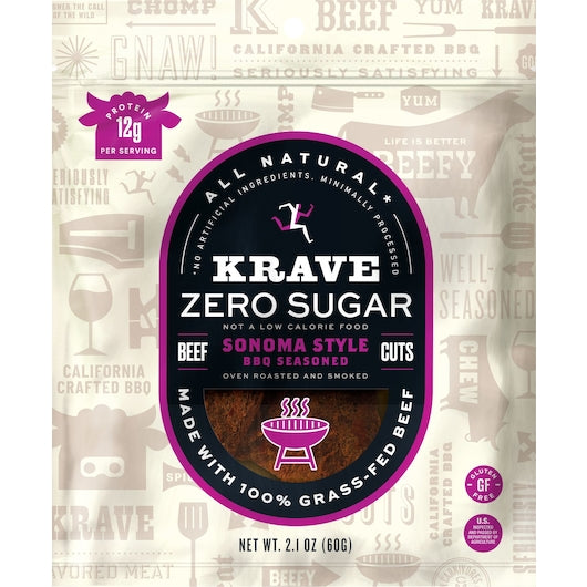 Krave Zero Sugar Sonoma BBQ Pouch 2.1 Ounce Size - 8 Per Case.