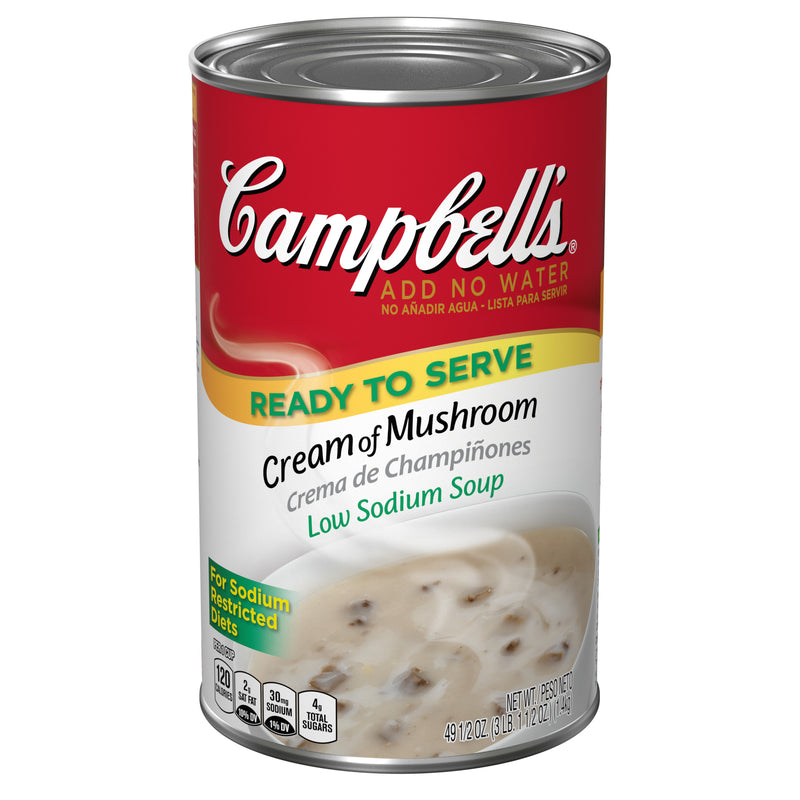 Campbell's Classic Low Sodium Cream Of Mushroom Shelf Stable Soup 49.5 Ounce Size - 12 Per Case.