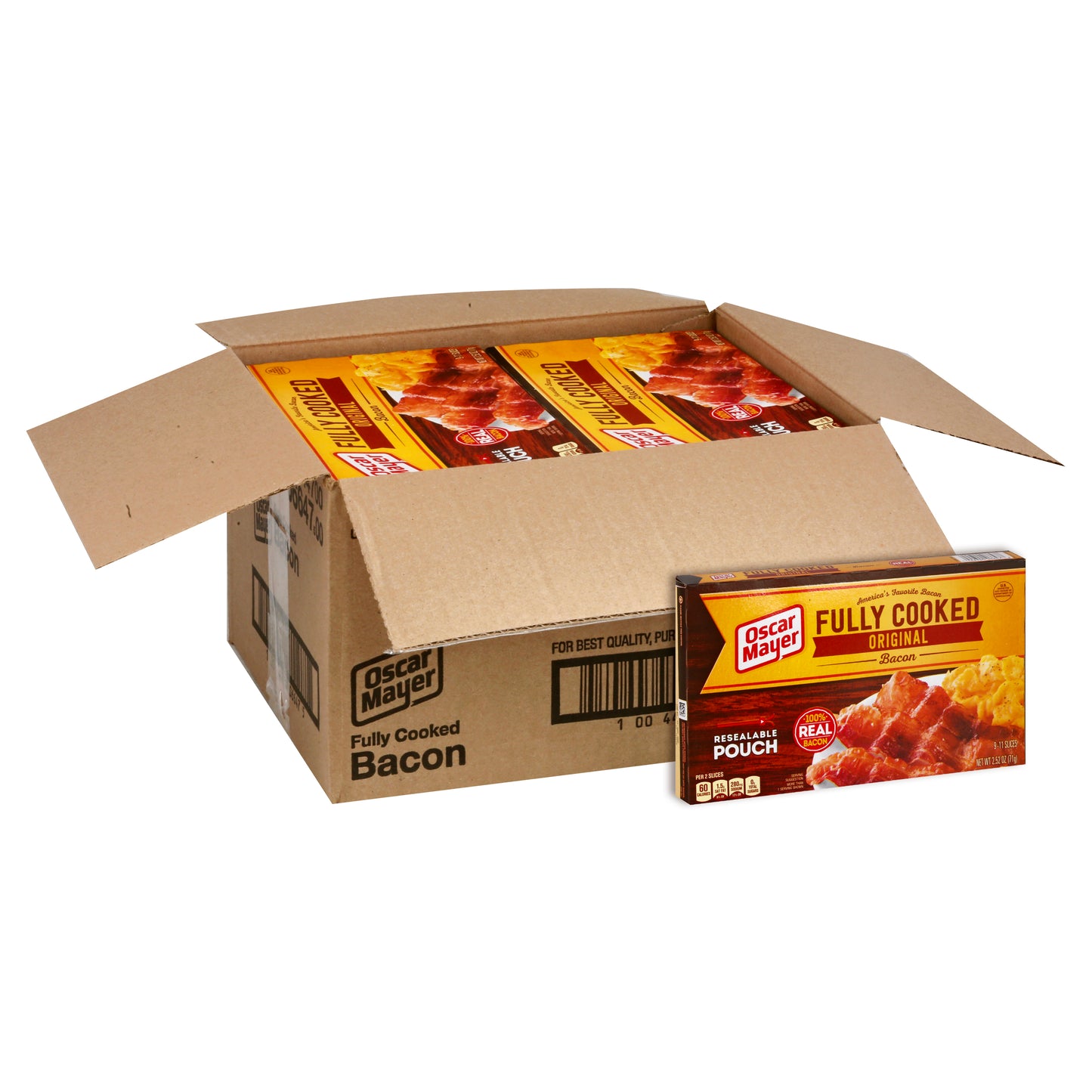 Oscar Mayer Fully Cooked Original Bacon, 2.52 Ounce Size - 12 Per Case.