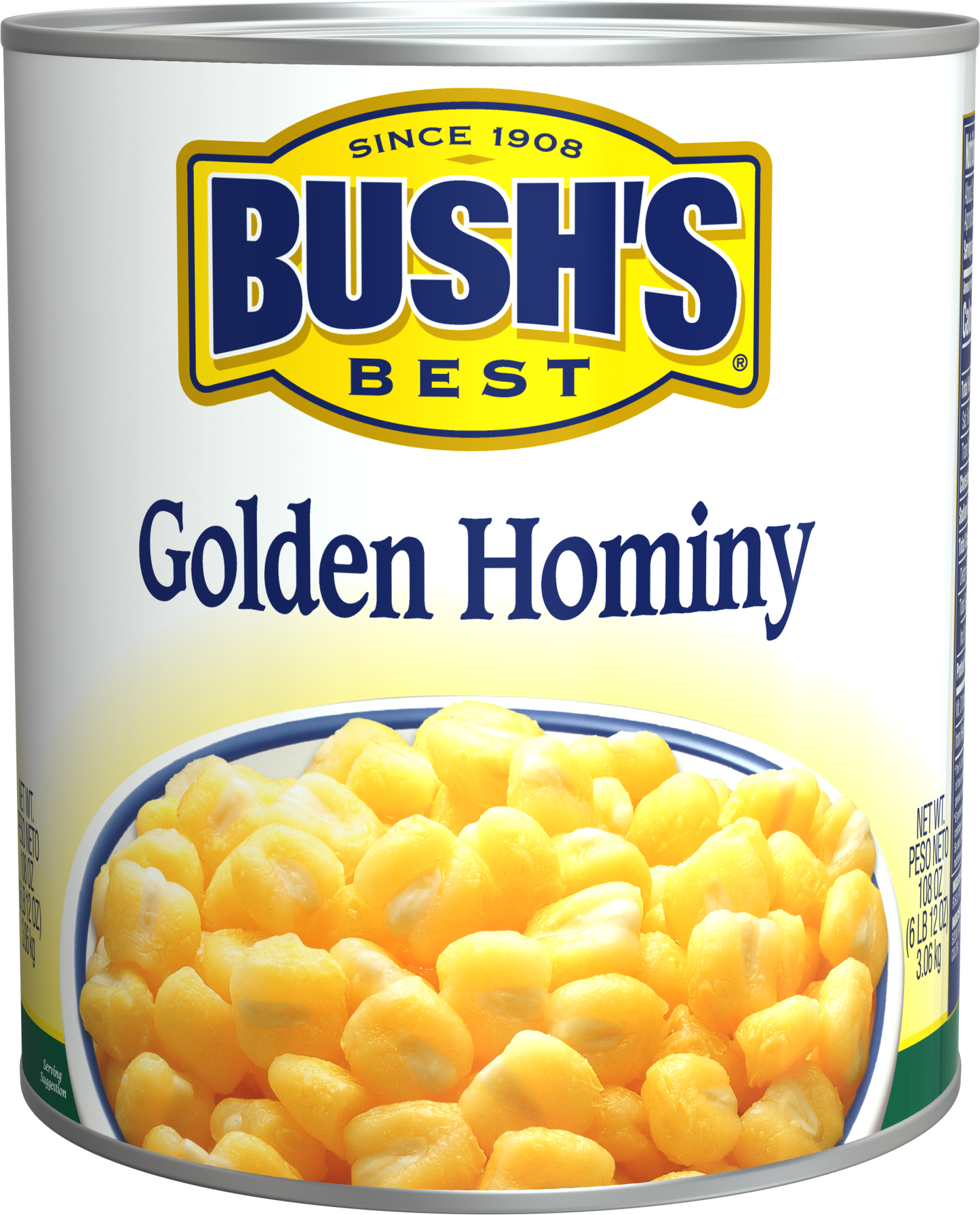 Bush's Golden Hominy 108 Ounce Size - 6 Per Case.