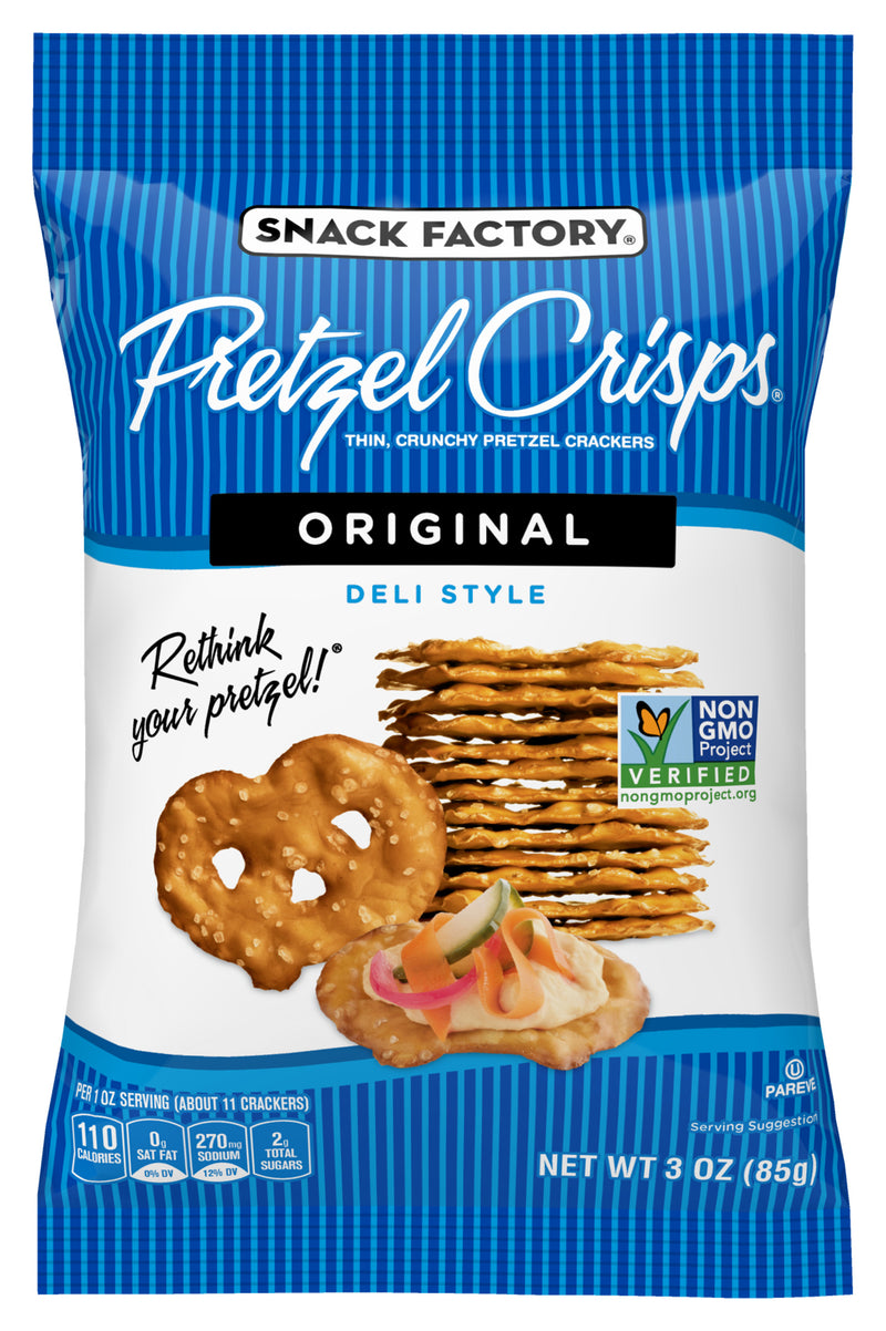 Pretzel Crisps Original 3 Ounce Size - 8 Per Case.