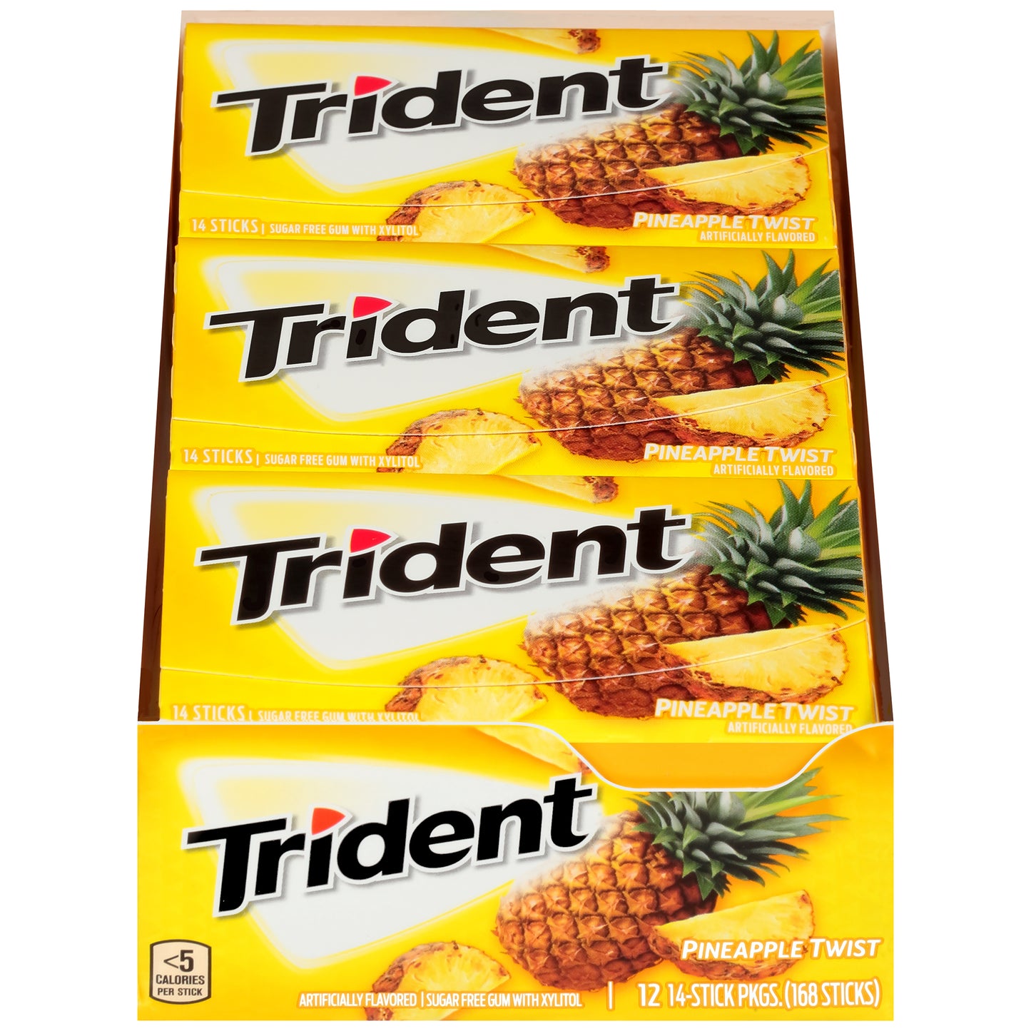 Trident Gum Pineapple Twist Sugar Free Pineapple Twist Piece 14 Count Packs - 144 Per Case.