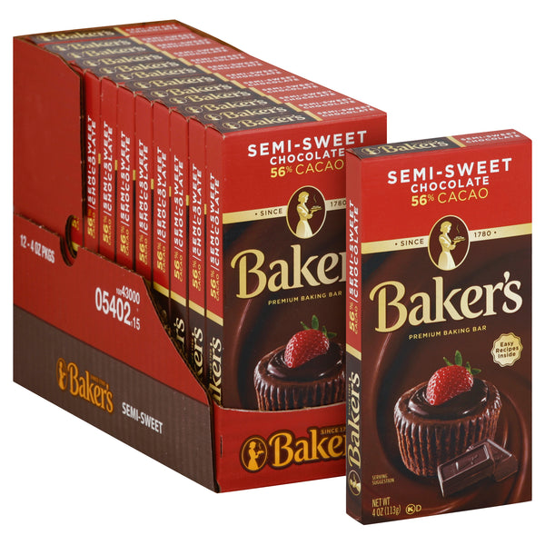 Baker's Baker Chocolate Semi Sweet, 4 Ounce Size - 12 Per Case.