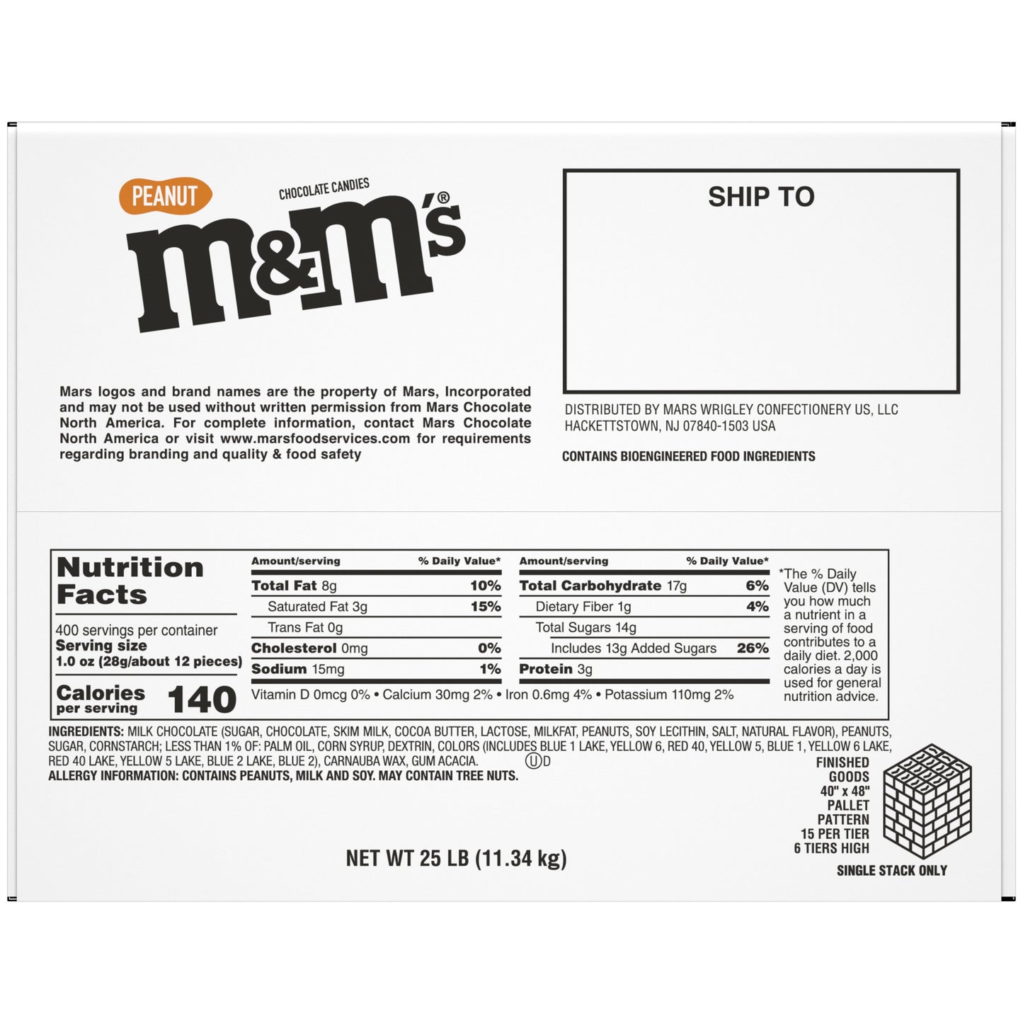 M&m's Peanut Bulk 25 Pound Each - 1 Per Case.