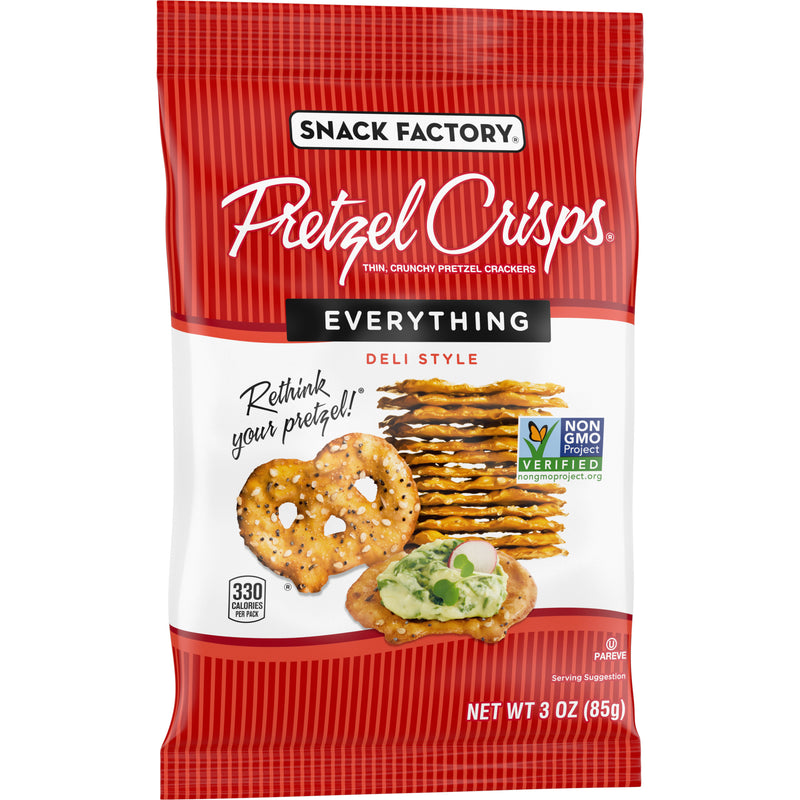 Pretzel Crisps Everything 3 Ounce Size - 8 Per Case.