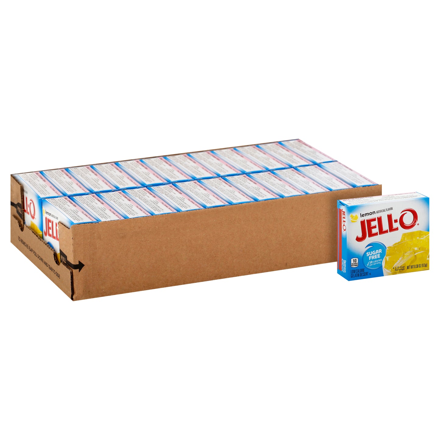 Jell-O Sugar Free Gelatin Lemon, 0.3 Ounce Size - 24 Per Case.