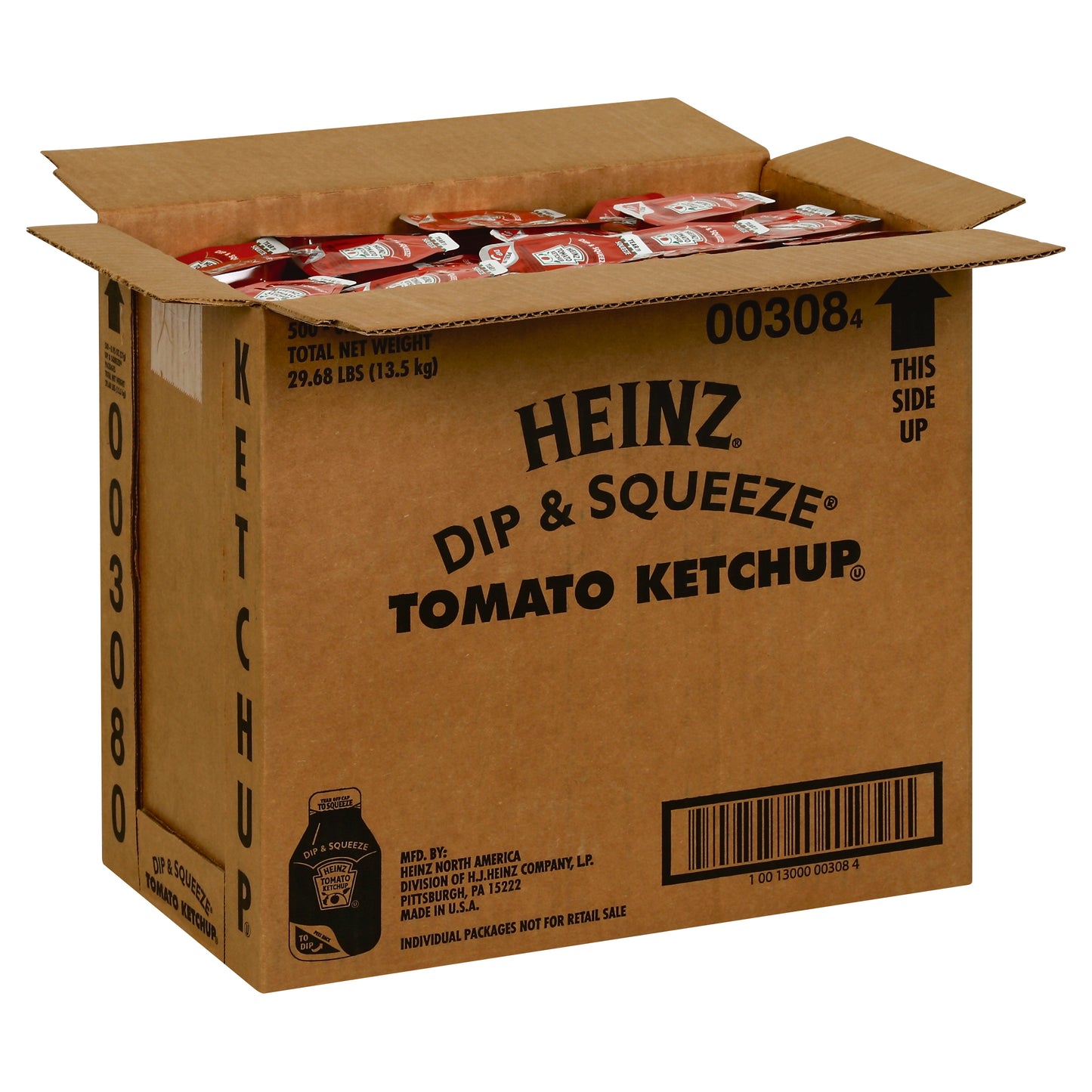 HEINZ Single Serve Ketchup DIP & SQUEEZE Packet 27 gr. Container 500)