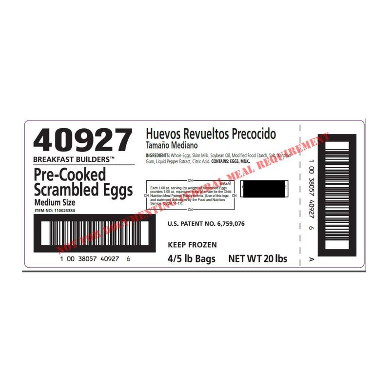 Sunny Fresh Precooked Medium Size Scrambled Eggs, 5 Pounds, 4 per case