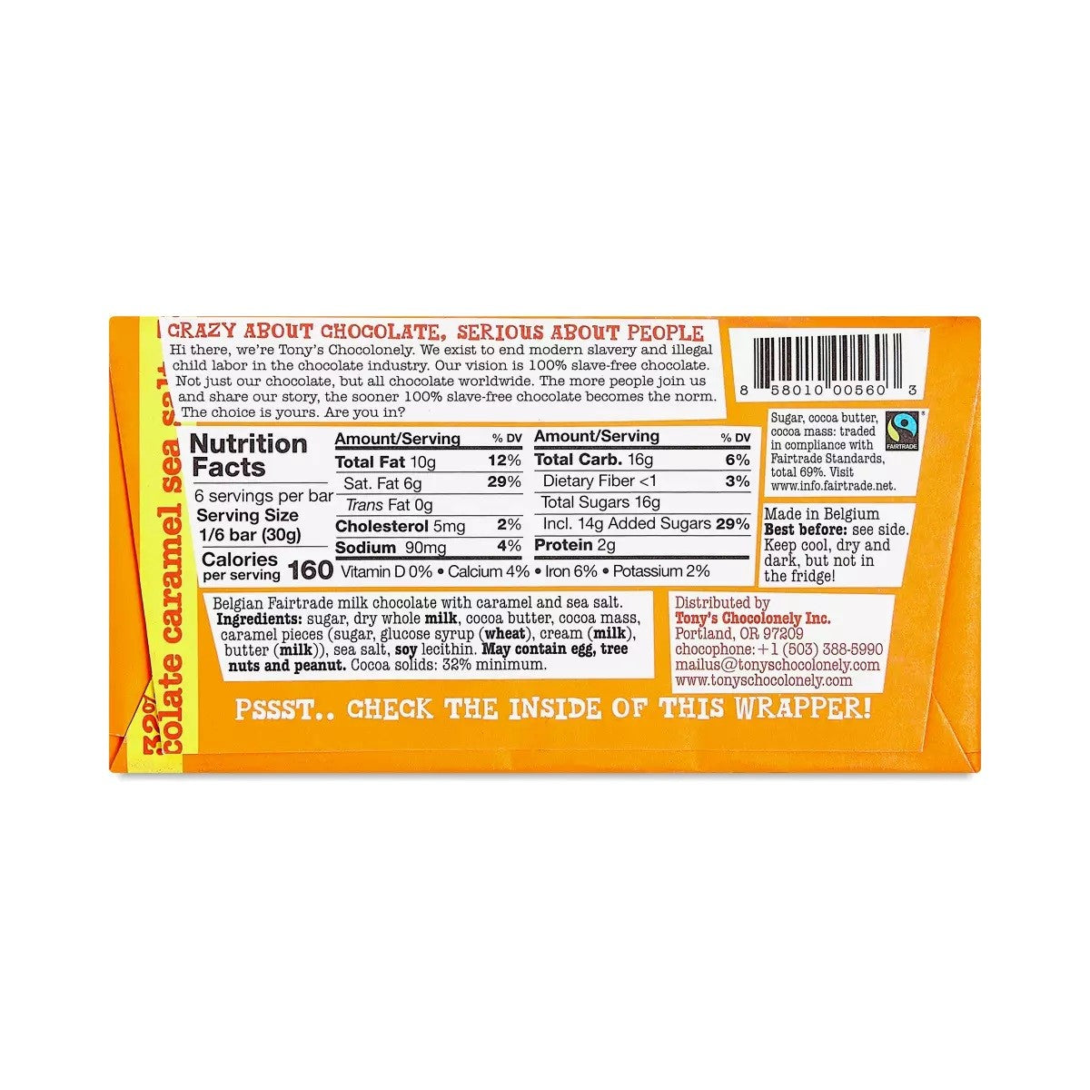 Tony's Chocolonely Milk Caramel Sea Salt 6.35 Ounce Size - 15 Per Case.