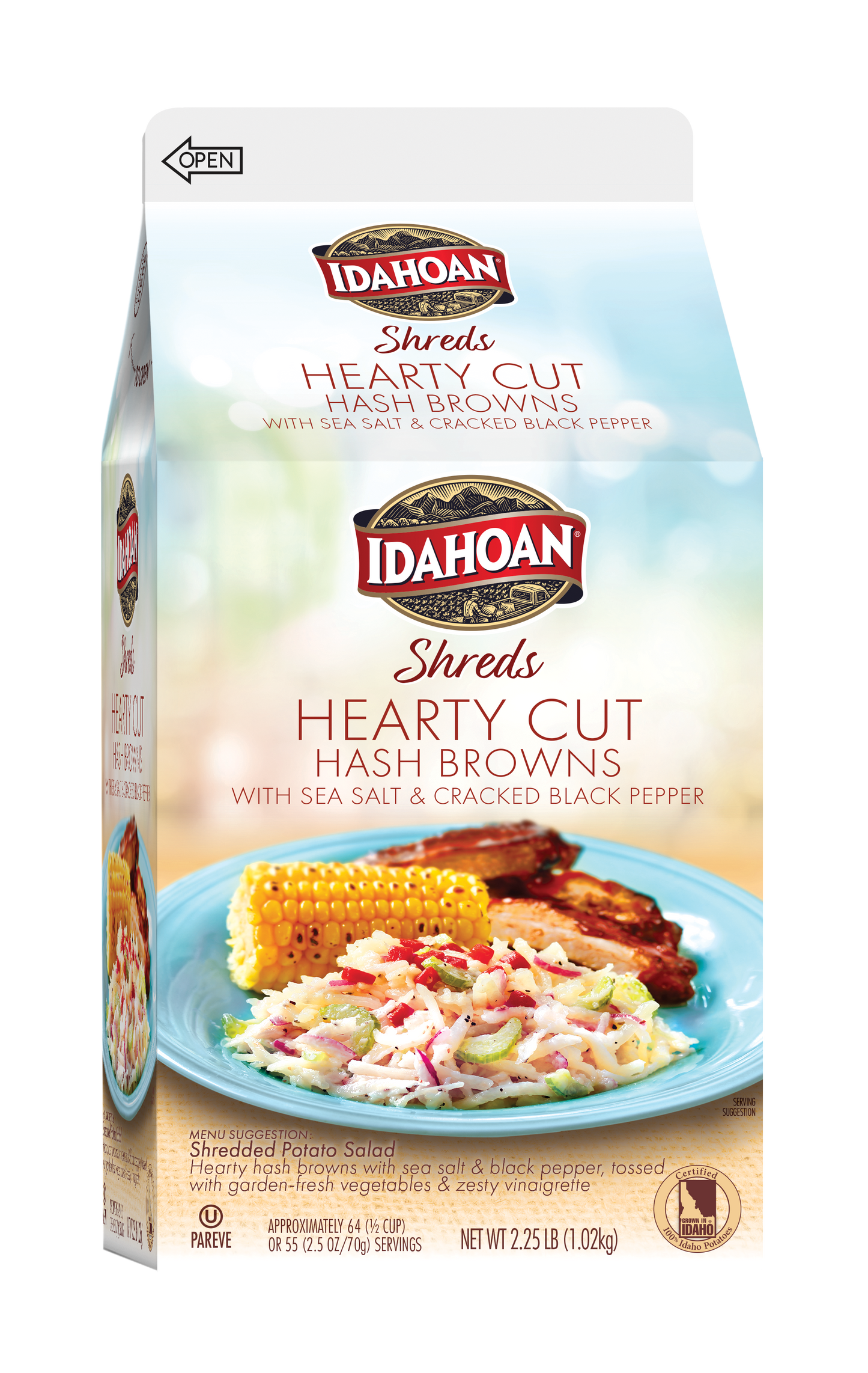 Idahoan® Shreds Hearty Cut Hash Browns Withsea Salt & Cracked Black Pepper 2.25 Pound Each - 6 Per Case.