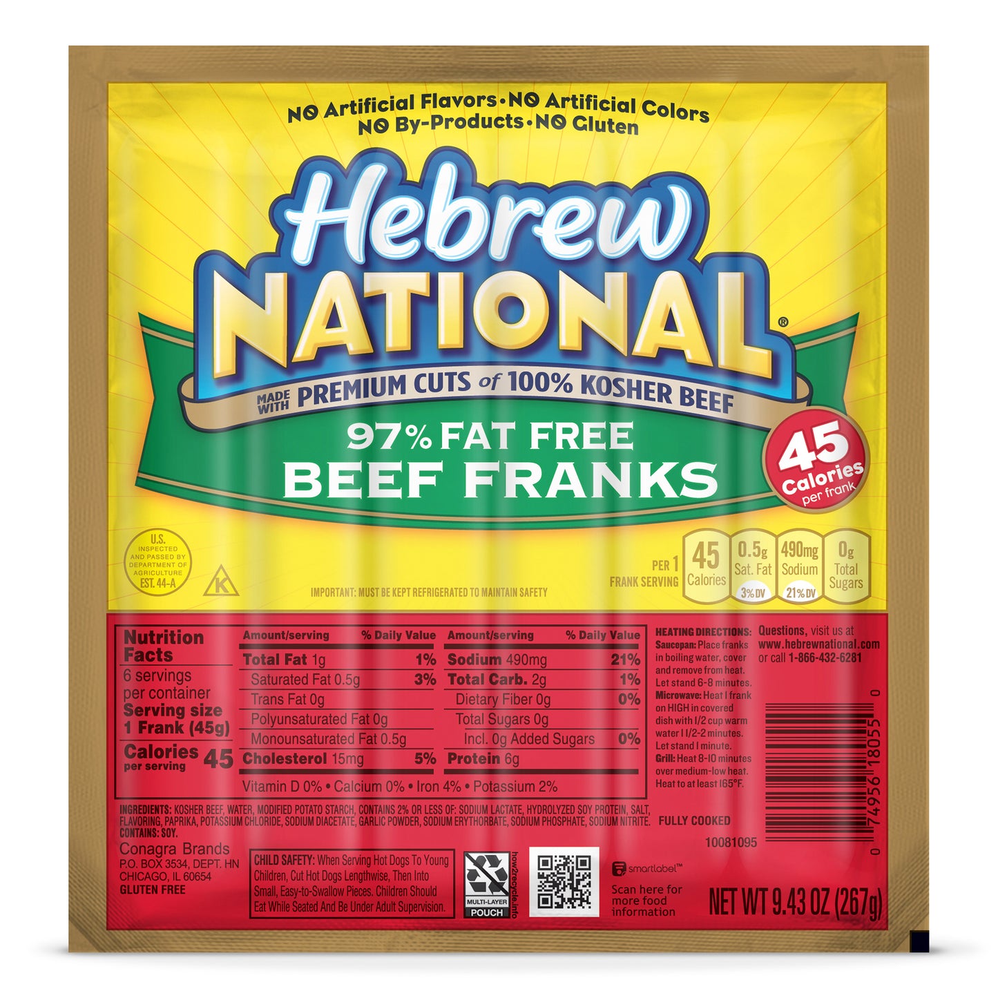 Hebrew National Fat Free Franks 97% 12-9.43 Ounce 12-9.43 Ounce