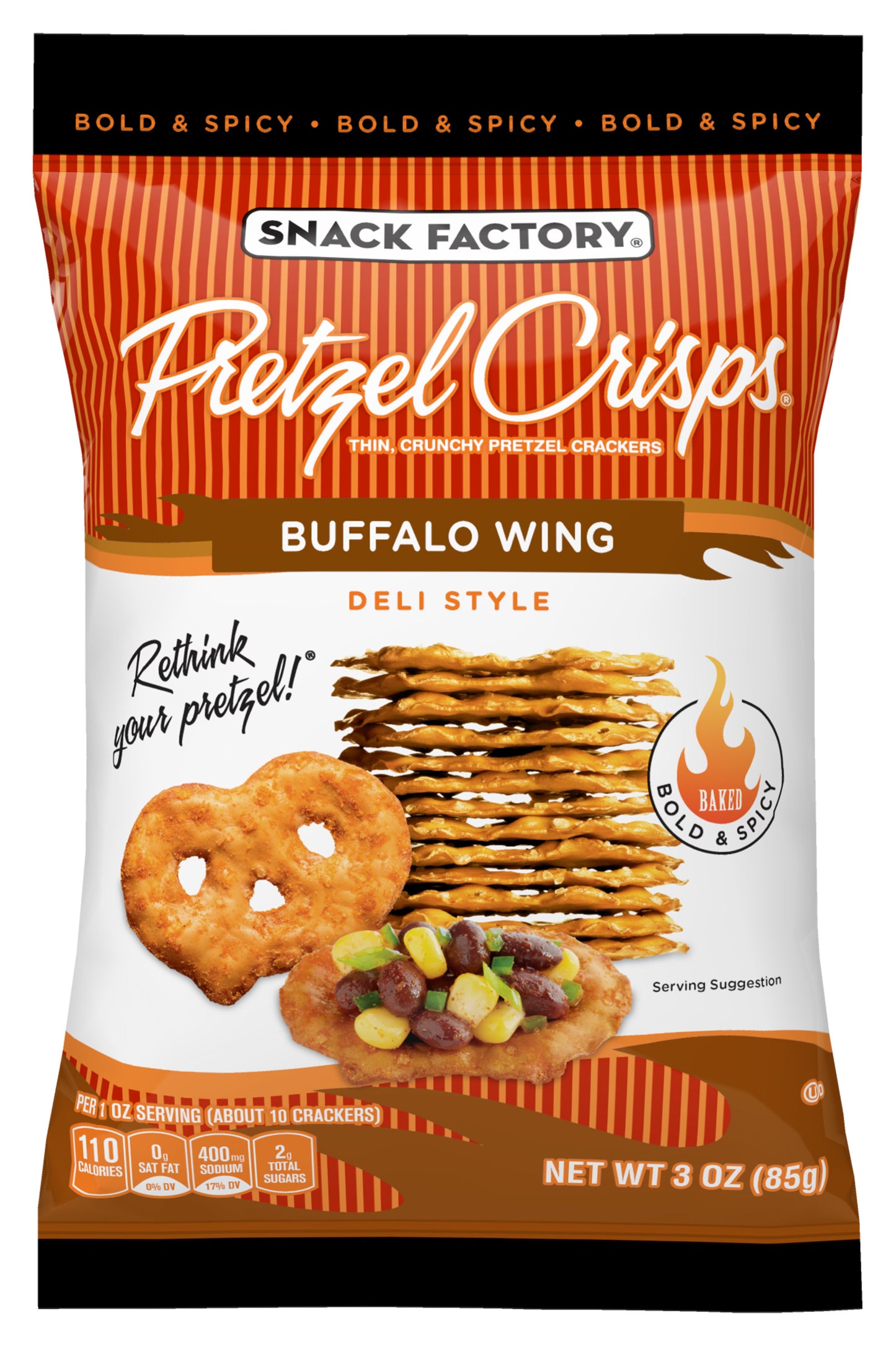 Pretzel Crisps Buffalo Wing 3 Ounce Size - 8 Per Case.