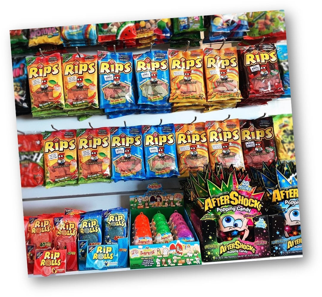 Rips Bite Size Strawberry Green Apple Pieces Peg Bag 4 Ounce Size - 12 Per Case.